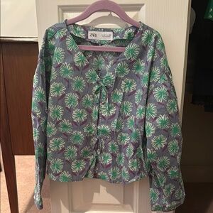 Zara Purple and Green Floral Top